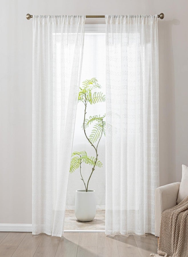 SLEEP ZONE ستائر شفافة من SLEEP ZONE بطول 95 بوصة، ستائر شبه شفافة من مزيج الكتان الريفي، قطعتان، ستائر نافذة لتصفية الضوء لغرفة المعيشة وغرفة النوم، 52 عرض × 95 طول، بيج - Image 1